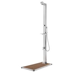 Douche de jardin avec base marron 225 cm Acier inoxydable alsavelo
