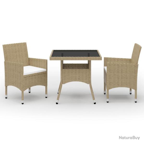 Ensemble � manger de jardin 3 pcs Beige R�sine tress�e et verre alsavelo