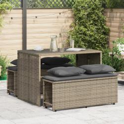 Ensemble &agrave; manger de jardin 3 pcs coussins gris r&eacute;sine tress&eacute;e