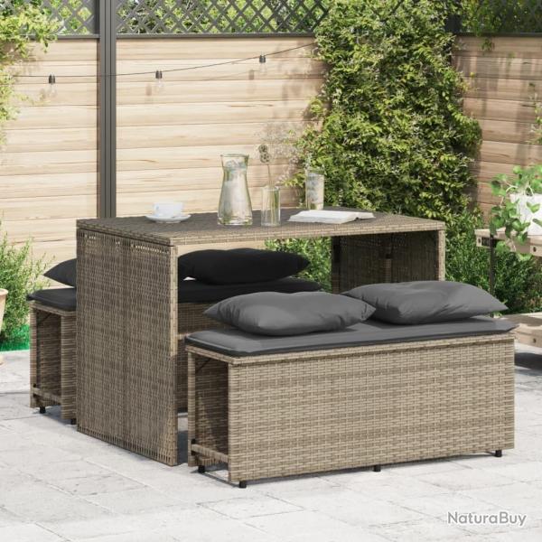 Ensemble � manger de jardin 3 pcs coussins gris r�sine tress�e