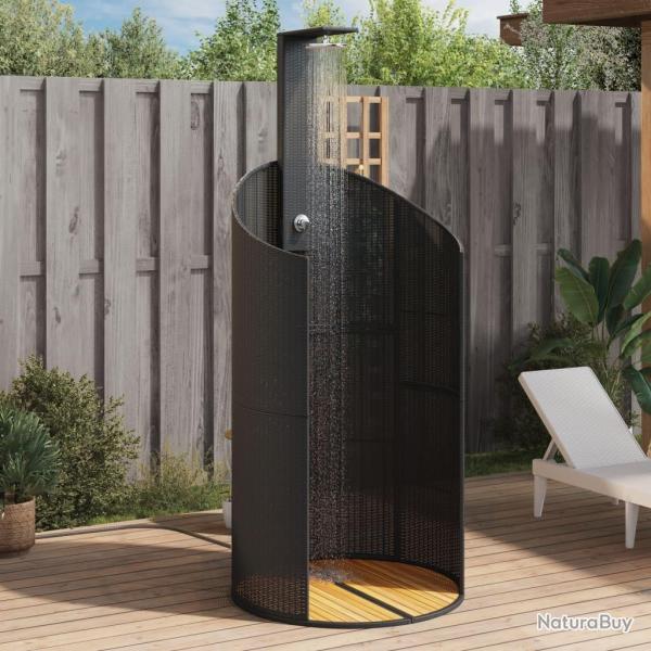 Douche d'ext�rieur noir 100x100x241,5 cm poly rotin bois acacia