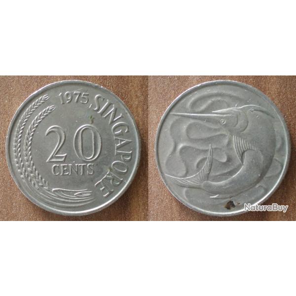 Singapour 20 Cents 1975 Poisson Piece Dollar Asie Singapore
