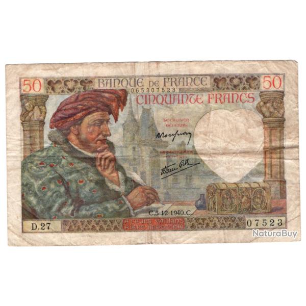 Billet de 50 francs Jacques Coeur 05-12-1940