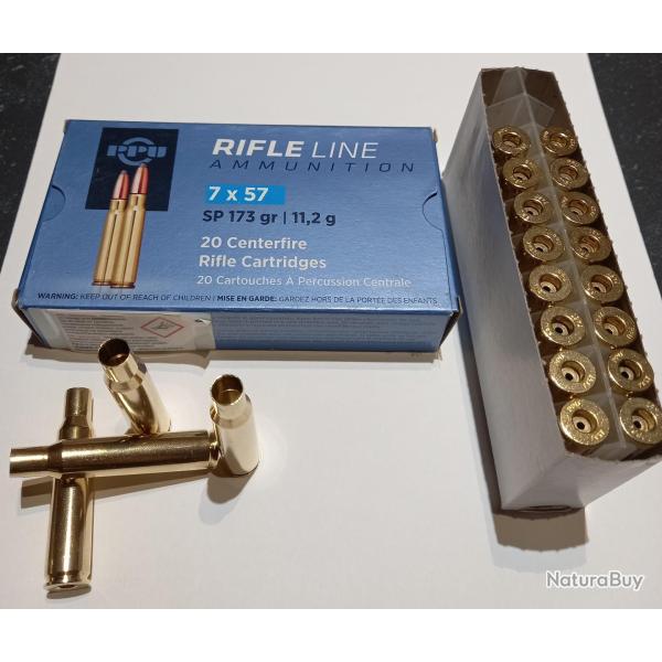 Etuis 7x57 PPU tir�s 1 fois, d�samorc�s nettoy�s, avec boite de 20