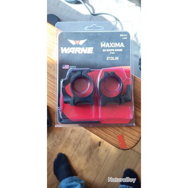 Colliers Warne Maxima QD bas  Diam 30 mm pour rail Weaver / Picatinny