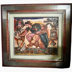 Th&eacute;o Tobiasse huile sur panneau . Un oiseau musicien