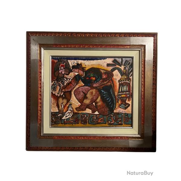 Th�o Tobiasse huile sur panneau . Un oiseau musicien