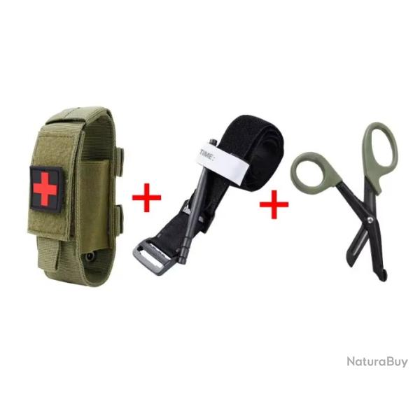 Poche + Garrot Tourniquet Tactique + Ciseaux - MOLLE - VERT - SKX INDUSTRIES