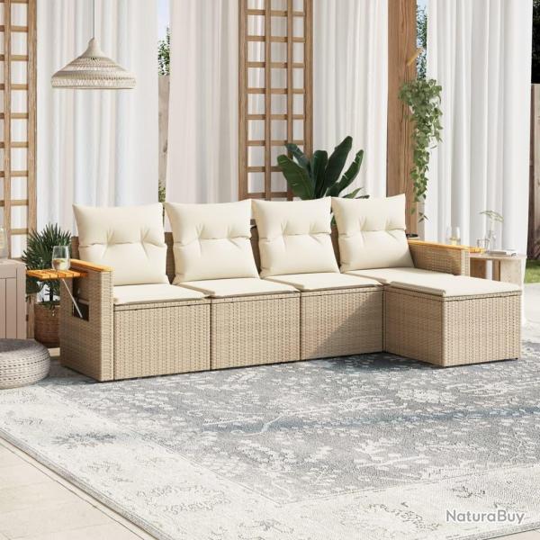 Salon de jardin avec coussins 5 pcs beige r�sine tress�e