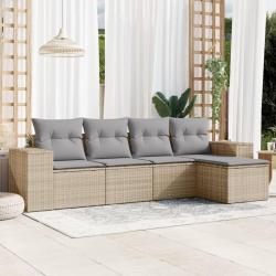 Salon de jardin avec coussins 5 pcs beige r&eacute;sine tress&eacute;e