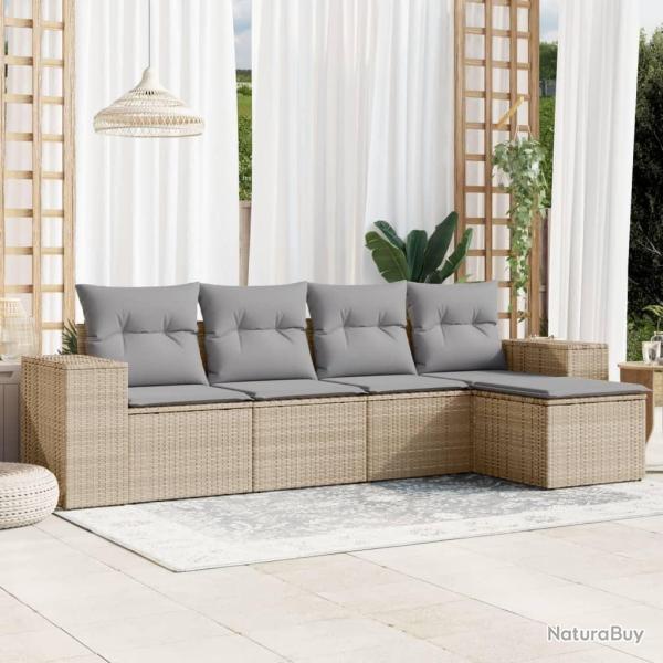 Salon de jardin avec coussins 5 pcs beige r�sine tress�e alsavelo