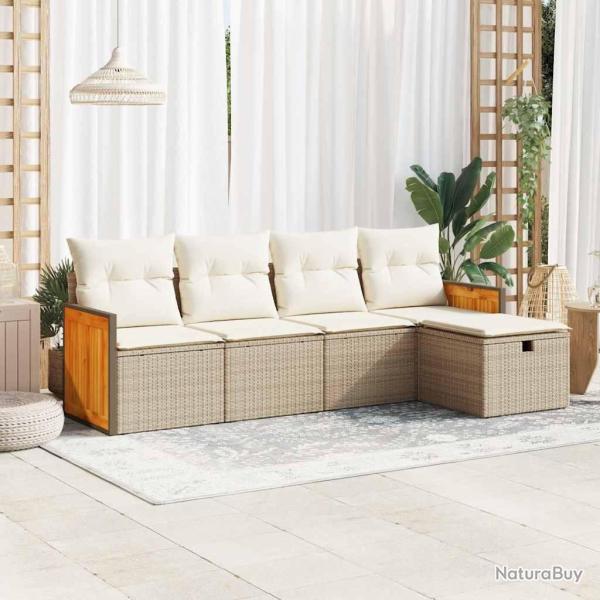 Salon de jardin avec coussins 5 pcs beige r�sine tress�e
