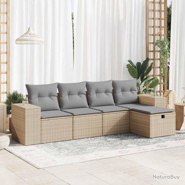 Salon de jardin avec coussins 5 pcs beige r�sine tress�e