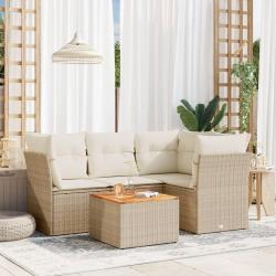 Salon de jardin avec coussins 5 pcs beige r&eacute;sine tress&eacute;e