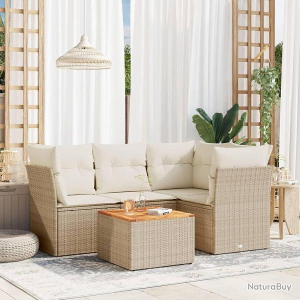 Salon de jardin avec coussins 5 pcs beige r�sine tress�e
