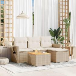 Salon de jardin avec coussins 5 pcs beige r&eacute;sine tress&eacute;e