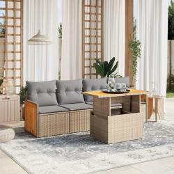 Salon de jardin avec coussins 5 pcs beige r&eacute;sine tress&eacute;e