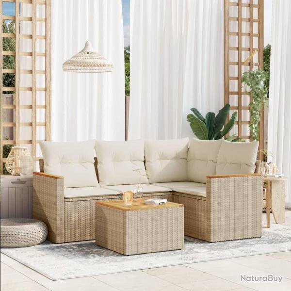 Salon de jardin avec coussins 5 pcs beige r�sine tress�e