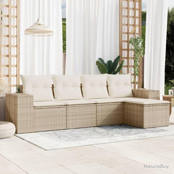 Salon de jardin avec coussins 5 pcs beige r�sine tress�e