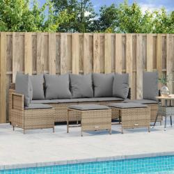 Salon de jardin avec coussins 5 pcs beige r&eacute;sine tress&eacute;e alsavelo
