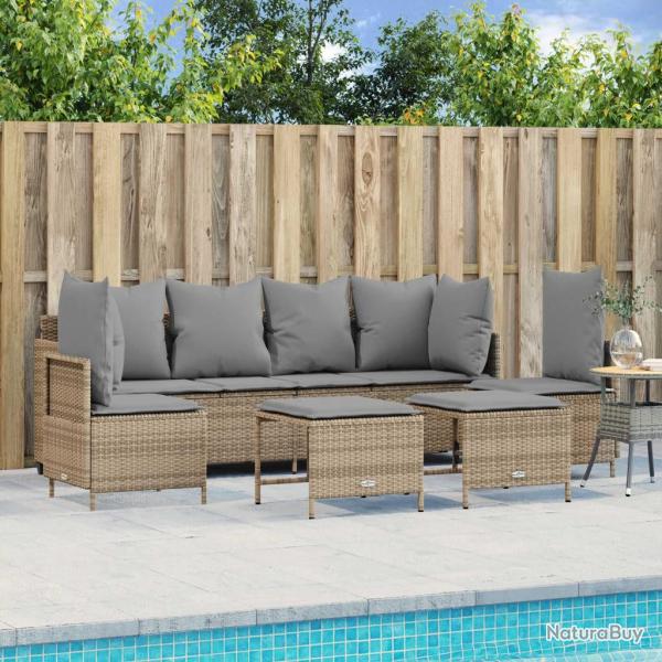 Salon de jardin avec coussins 5 pcs beige r�sine tress�e alsavelo