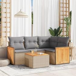 Salon de jardin avec coussins 5 pcs beige r&eacute;sine tress&eacute;e