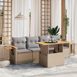 Salon de jardin avec coussins 5 pcs beige r&eacute;sine tress&eacute;e