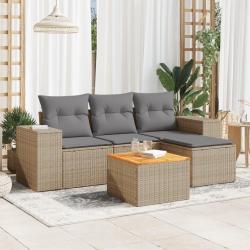 Salon de jardin avec coussins 5 pcs beige r&eacute;sine tress&eacute;e