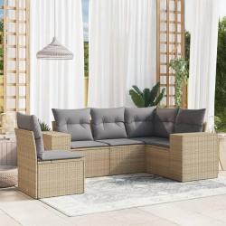 Salon de jardin avec coussins 5 pcs beige r&eacute;sine tress&eacute;e