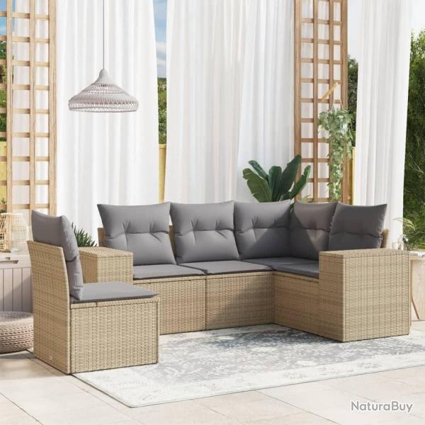 Salon de jardin avec coussins 5 pcs beige r�sine tress�e