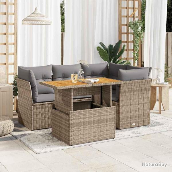 Salon de jardin avec coussins 5 pcs beige r�sine tress�e alsavelo