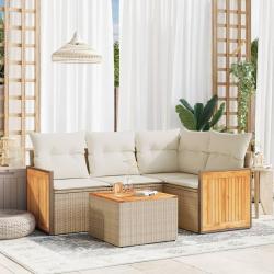 Salon de jardin avec coussins 5 pcs beige r&eacute;sine tress&eacute;e