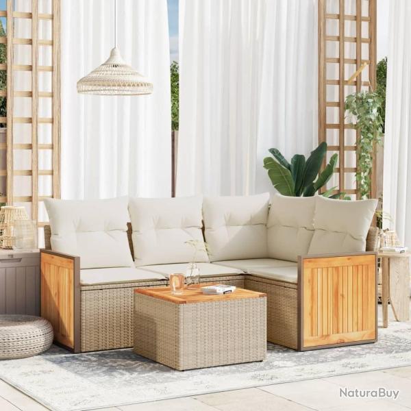 Salon de jardin avec coussins 5 pcs beige r�sine tress�e