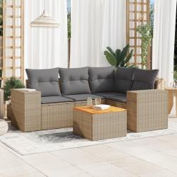 Salon de jardin avec coussins 5 pcs beige r&eacute;sine tress&eacute;e alsavelo