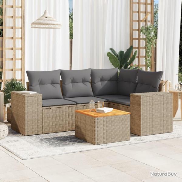 Salon de jardin avec coussins 5 pcs beige r�sine tress�e