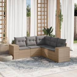 Salon de jardin avec coussins 5 pcs beige r&eacute;sine tress&eacute;e alsavelo