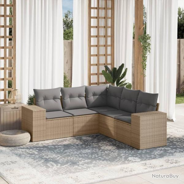 Salon de jardin avec coussins 5 pcs beige r�sine tress�e alsavelo