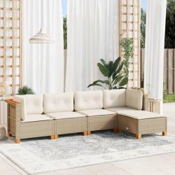 Salon de jardin avec coussins 5 pcs beige r&eacute;sine tress&eacute;e alsavelo