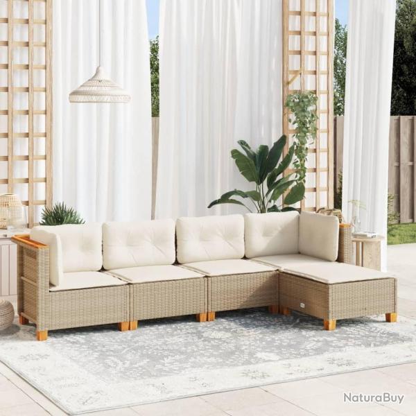 Salon de jardin avec coussins 5 pcs beige r�sine tress�e alsavelo