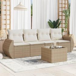 Salon de jardin avec coussins 5 pcs beige r&eacute;sine tress&eacute;e