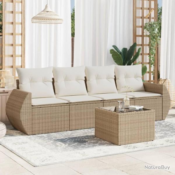 Salon de jardin avec coussins 5 pcs beige rsine tresse alsavelo