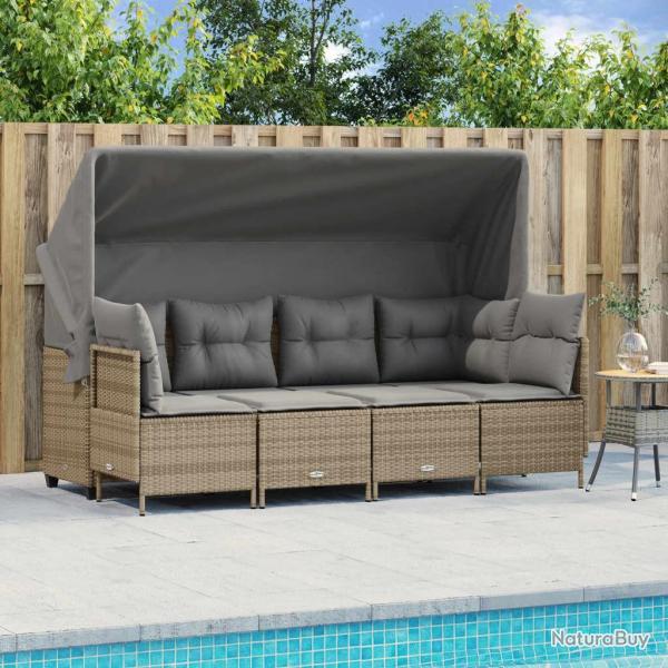 Salon de jardin avec coussins 5 pcs beige r�sine tress�e alsavelo