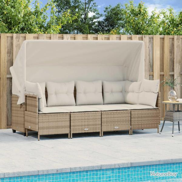 Salon de jardin avec coussins 5 pcs beige r�sine tress�e alsavelo