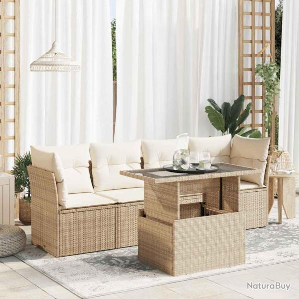 Salon de jardin avec coussins 5 pcs beige r�sine tress�e