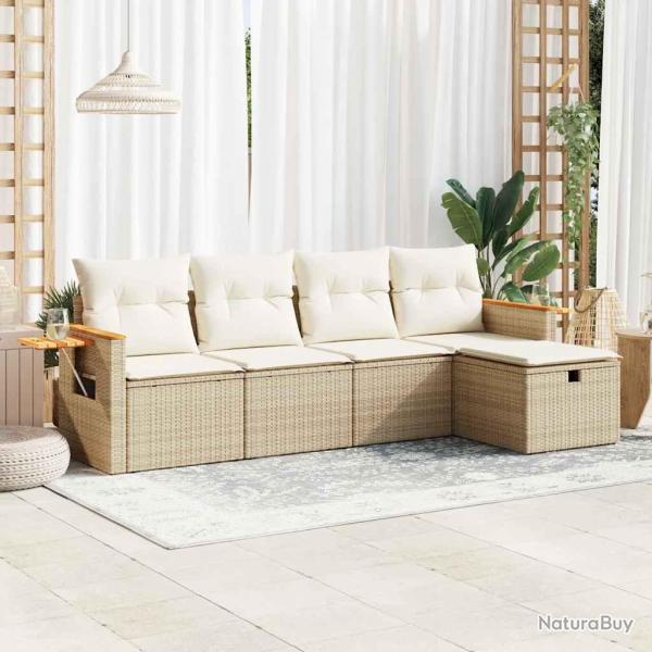 Salon de jardin avec coussins 5 pcs beige r�sine tress�e
