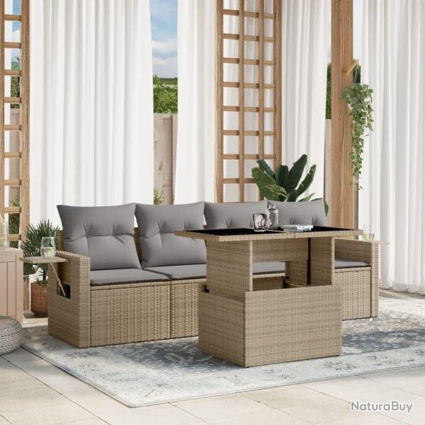Salon de jardin avec coussins 5 pcs beige r�sine tress�e