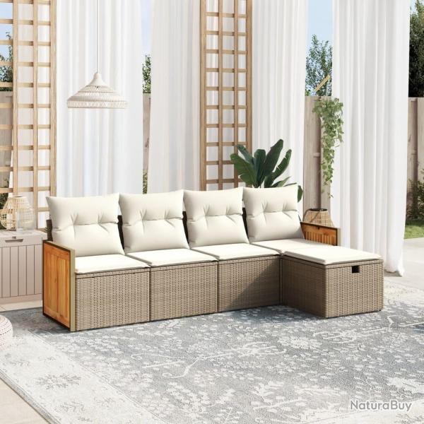 Salon de jardin avec coussins 5 pcs beige r�sine tress�e alsavelo