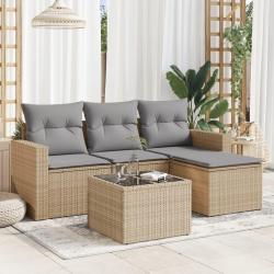 Salon de jardin avec coussins 5 pcs beige r&eacute;sine tress&eacute;e