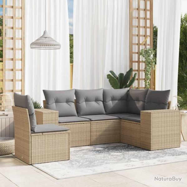 Salon de jardin avec coussins 5 pcs beige r�sine tress�e alsavelo