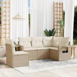 Salon de jardin avec coussins 5 pcs beige r&eacute;sine tress&eacute;e